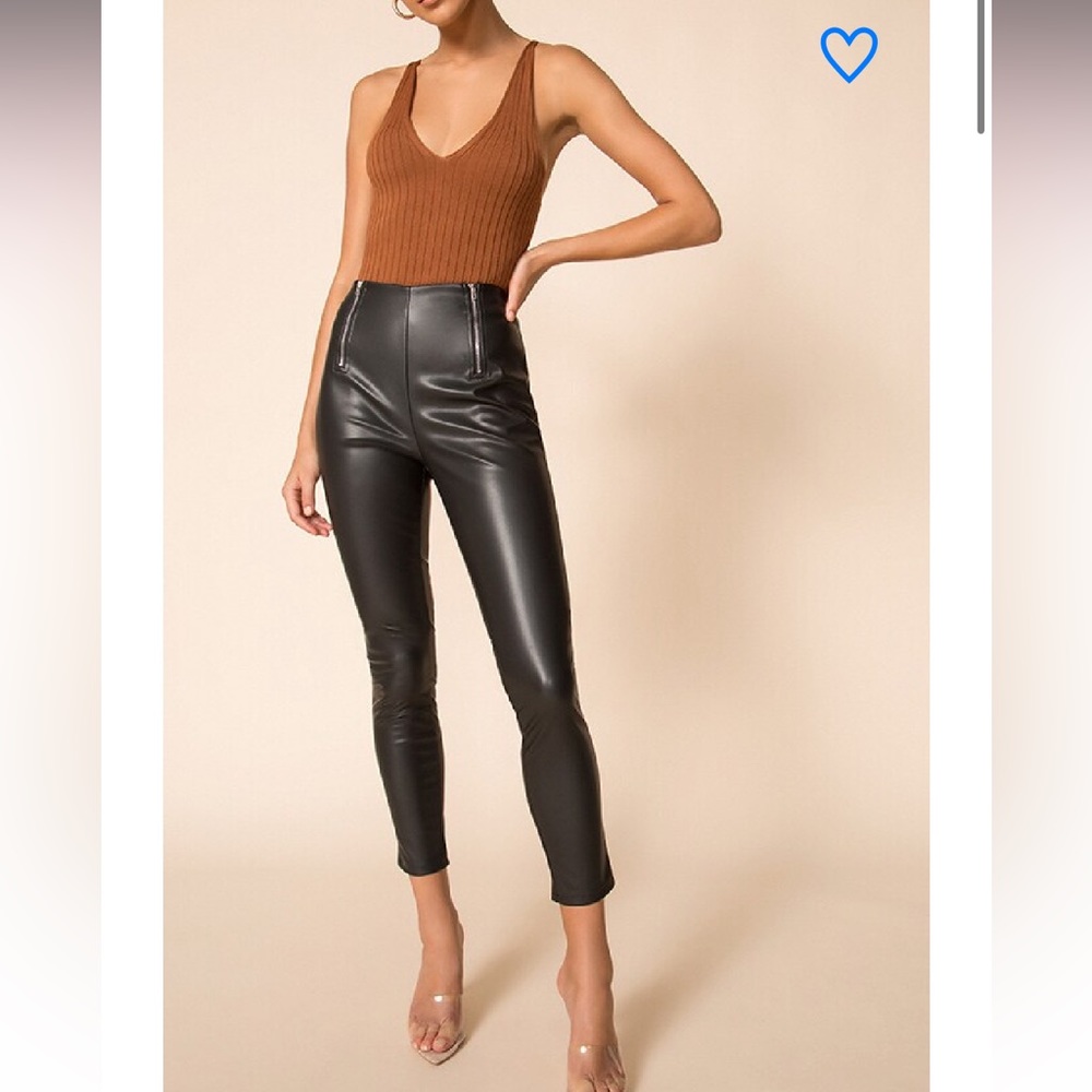 Faux Leather Black Pants Kris Double Zipper Small Revolve